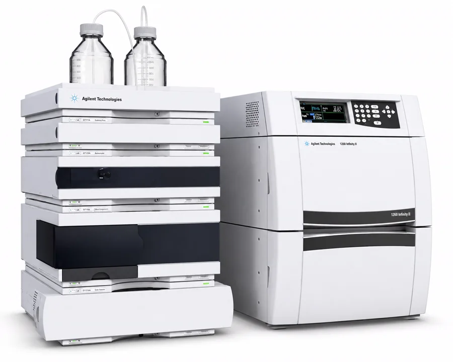 Agilent 1260 Infinity II liquid chromatography stack used for GPC/SEC and HPLC purity work